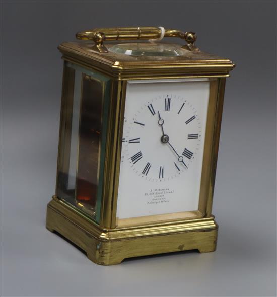 An early 20th century French gilt brass carriage timepiece, 5.75in.